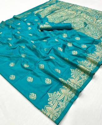 Sky blue weaving silk blend  premium quality fabric | 4