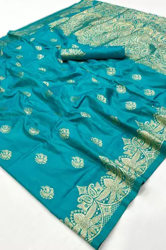 Sky blue weaving silk blend  premium quality fabric |