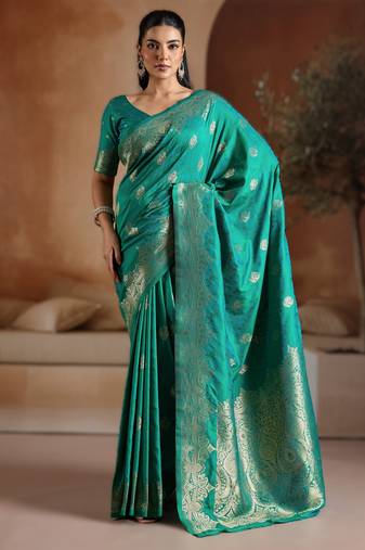 Sea green handloom weaving silk     premium quality fabric |