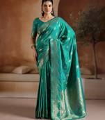 Sea green handloom weaving silk     premium quality fabric |