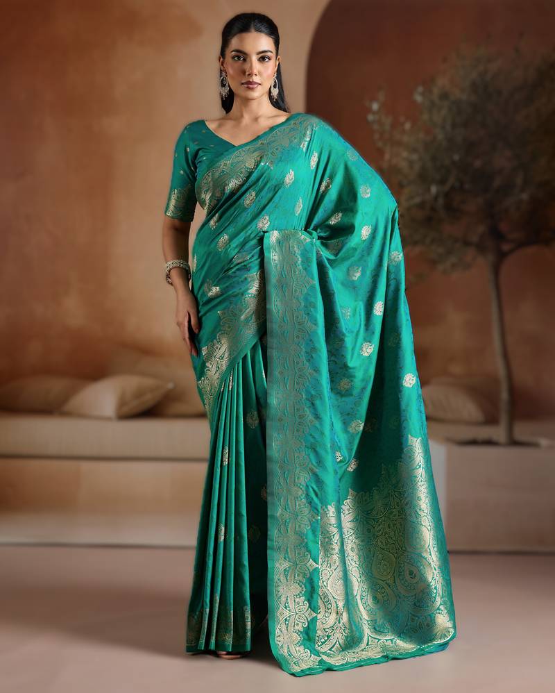 Sea green handloom weaving silk     premium quality fabric |