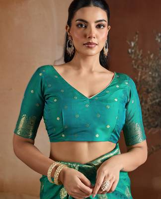 Sea green weaving silk blend  premium quality fabric | 2