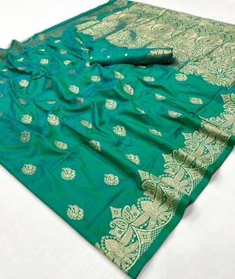 Sea green weaving silk blend  premium quality fabric | 3