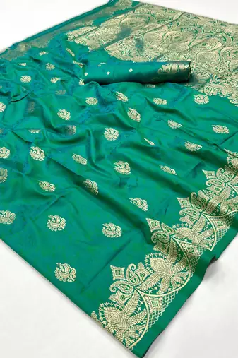 Sea green weaving silk blend  premium quality fabric |