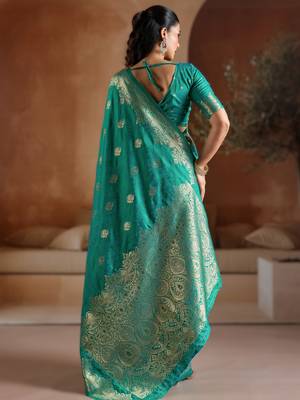 Sea green weaving silk blend  premium quality fabric | 4