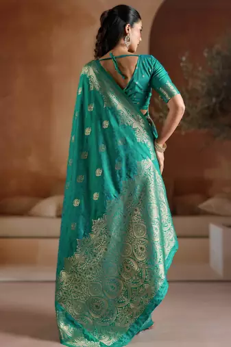 Sea green weaving silk blend  premium quality fabric |