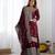 Women maroon sequins , zari, coding & thread embroidered work silk kurta set