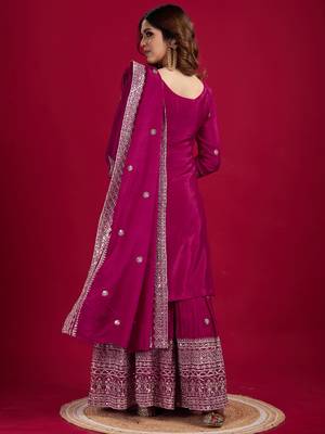 Women rani sequins zari coding & thread embroidered work silk blend kurta set 2