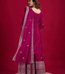 Women rani sequins , zari, coding & thread embroidered work silk kurta set