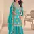 Sky blue simmer silk embroidered designer palazzo suit