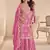 Onion pink simmer silk embroidered designer palazzo suit