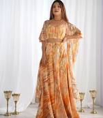 Designer printed indo-western crop top palazzo set with flowing cape