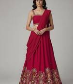 Deep Red Embroidered Lehenga Set