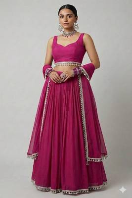 Magenta Lehenga Choli with Silver Tassel border 1