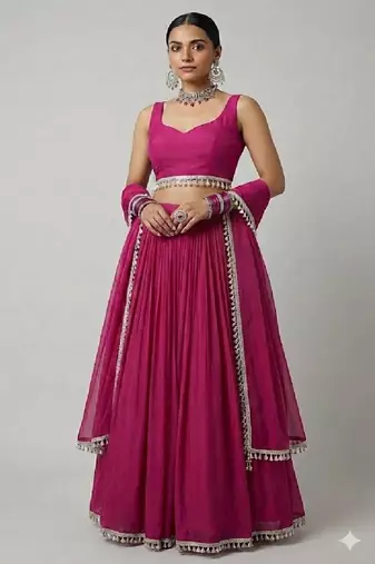 Deep Red Embroidered Lehenga Set