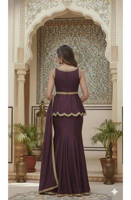 Wine Purple Embellished Peplum style long choli Lehenga set 2