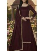 Wine Velvet long Kurti Lehenga set with dupatta