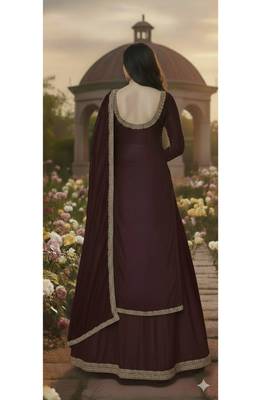 Wine Velvet long Kurti Lehenga set with dupatta 2