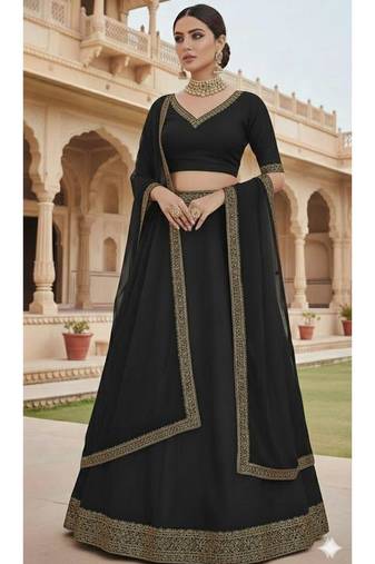 classic Black Lehenga set with Gold Trim