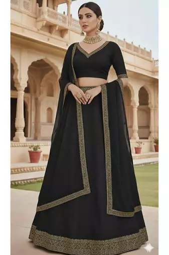 classic Black Lehenga set with Gold Trim