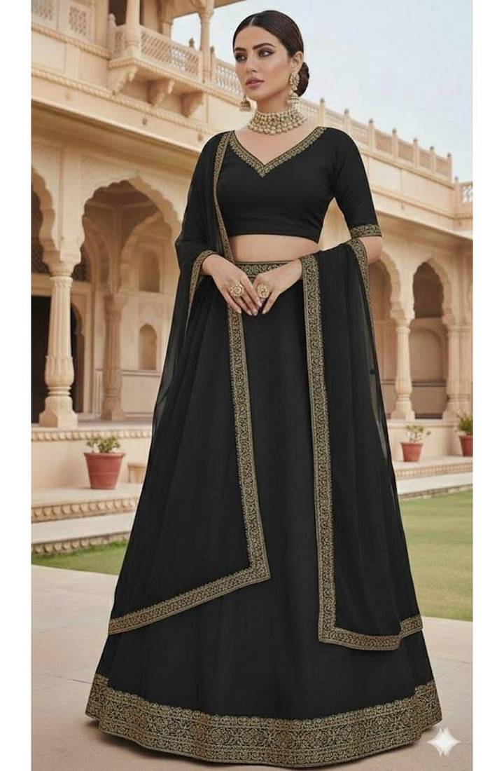 classic Black Lehenga set with Gold Trim