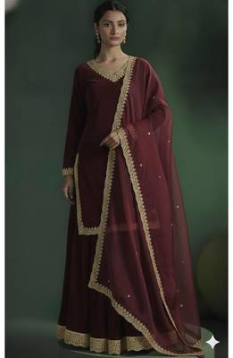Maroon kurta style lehenga set with Gold Accents 1