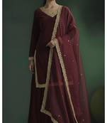 Maroon kurta style lehenga set with Gold Accents
