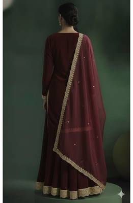 Maroon kurta style lehenga set with Gold Accents 2