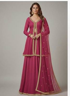 Magenta Front-Open Anarkali style lehenga Set 1