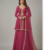 Magenta Front-Open Anarkali style lehenga Set