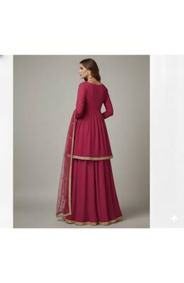 Magenta Front-Open Anarkali style lehenga Set 2