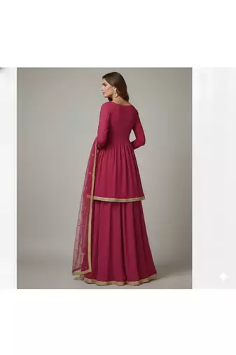 Magenta Front-Open Anarkali style lehenga Set