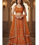 Burnt Orange Embroidered Lehenga
