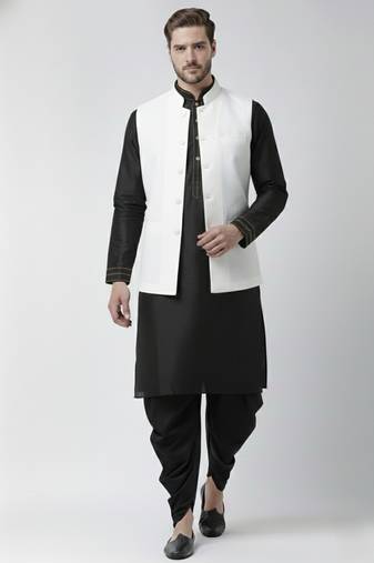 Black-white dupion silk kurta set