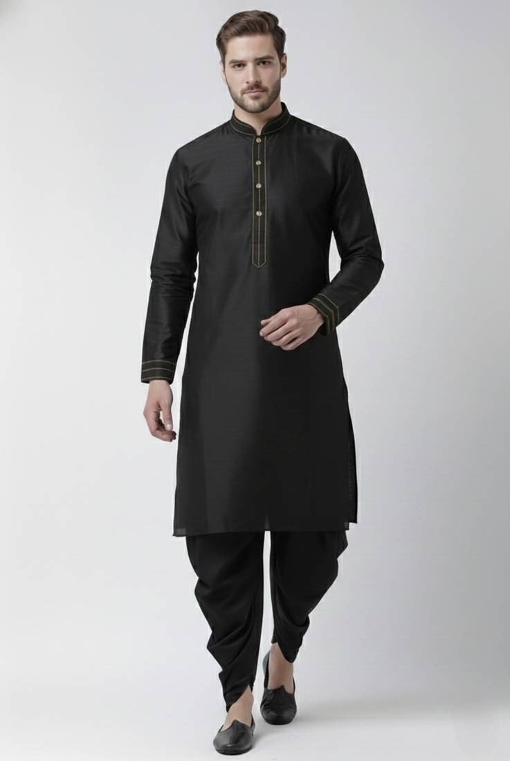 Black-white dupion silk kurta set