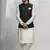 White-black dupion silk kurta set