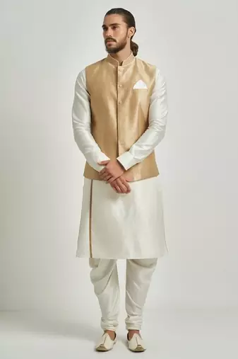 Golden dupion silk kurta set