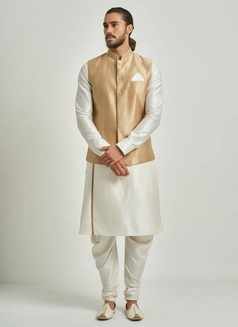 Golden dupion silk kurta set
