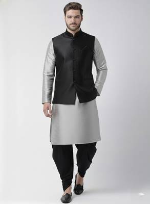 Black-grey dupion silk kurta set 1