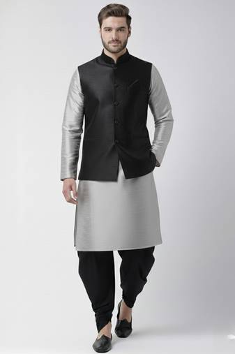 Black-grey dupion silk kurta set