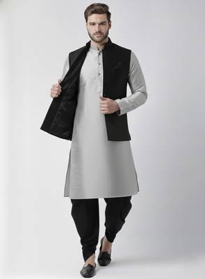 Black-grey dupion silk kurta set 2