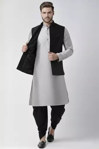 Black-grey dupion silk kurta set