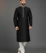Black embroidered dupion silk kurta set
