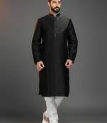 Black embroidered dupion silk kurta set
