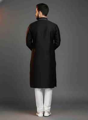 Black embroidered dupion silk kurta set 3