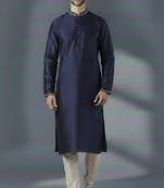 Navy embroidered dupion silk kurta set