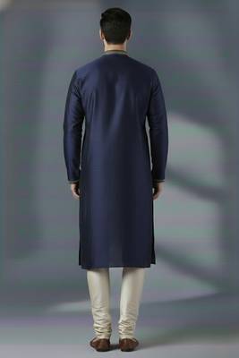 Navy embroidered dupion silk kurta set 2