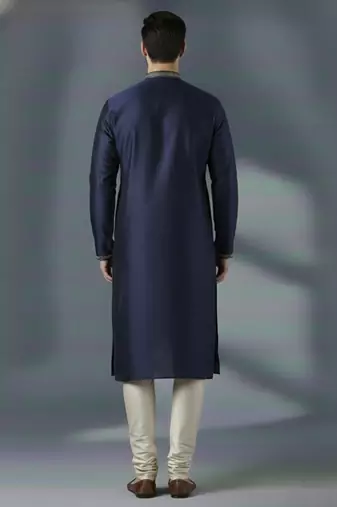 Navy embroidered dupion silk kurta set
