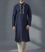 Navy embroidered dupion silk kurta set