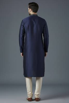 Navy embroidered dupion silk kurta set 2